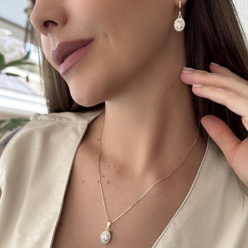 CONJUNTO OVAL COM ZIRCONIA