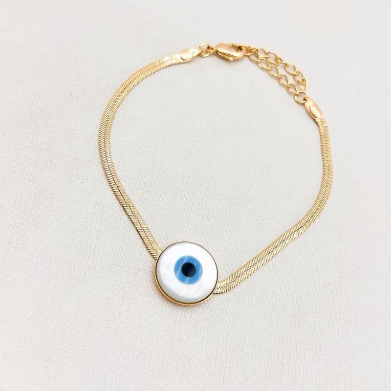 PULSEIRA DOURADA FITA COM OLHO GREGO CENTRAL