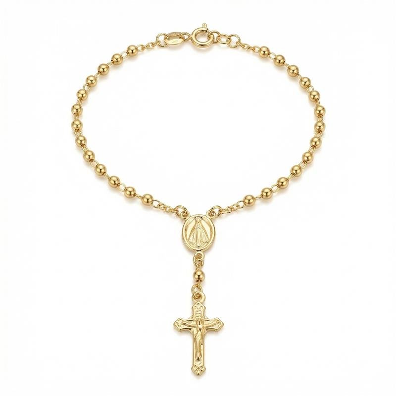 PULSEIRA TERCINHO DE MÃO DE BOLINHA NS APARECIDA FOLH. OURO