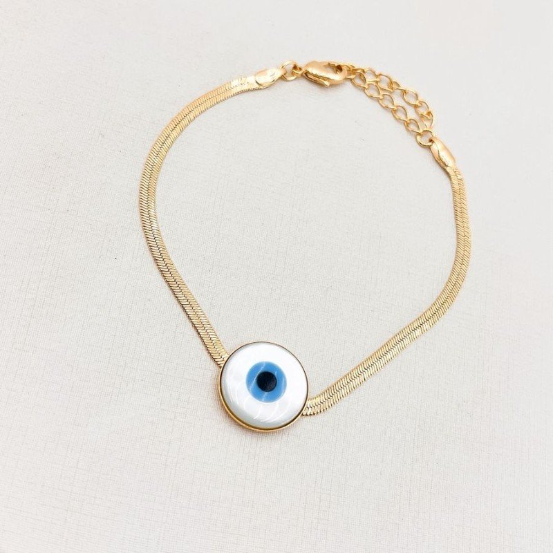 PULSEIRA DOURADA FITA COM OLHO GREGO CENTRAL