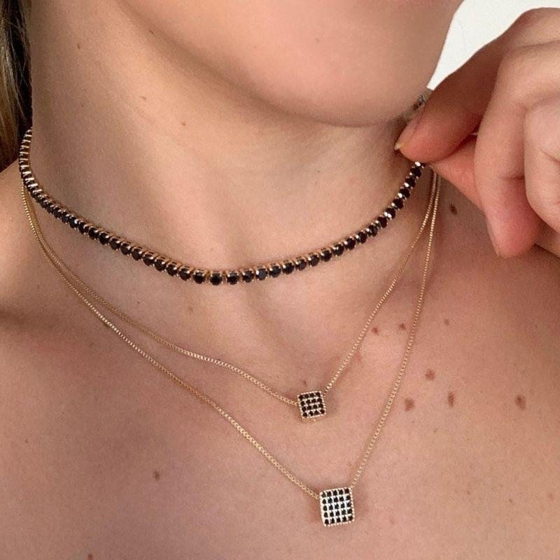 GARGANTILHA RIVIERA CHOKER COM ZIRCÔNIAS PRETA