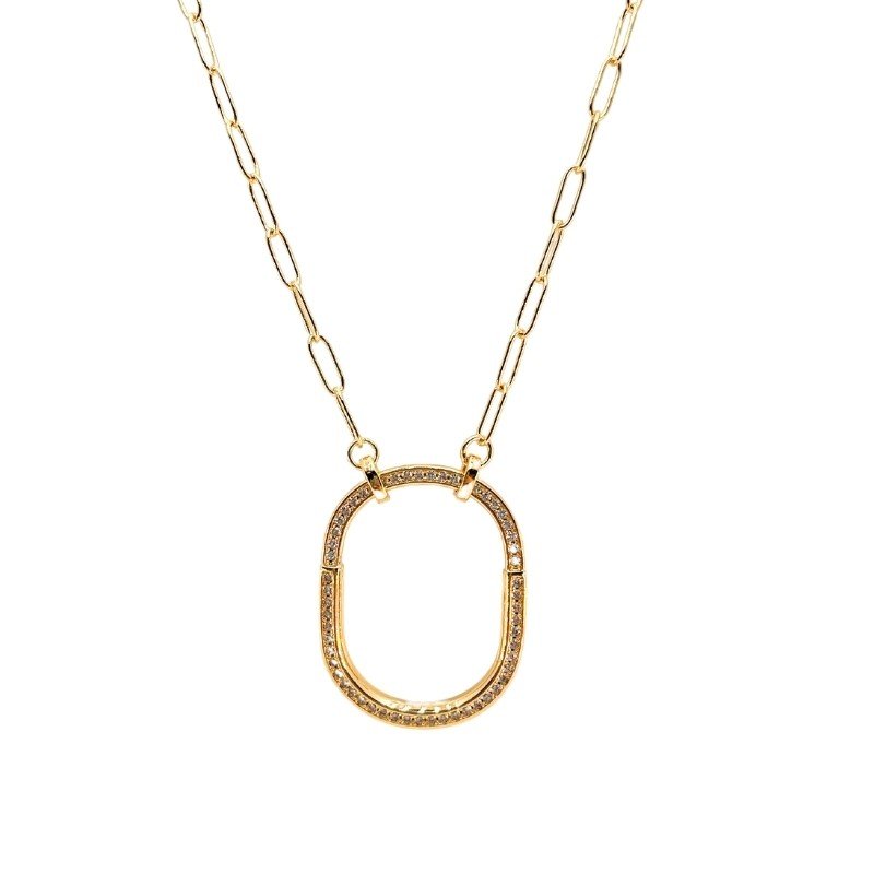 GARGANTILHA COM PINGENTE OVAL CRAVEJADO