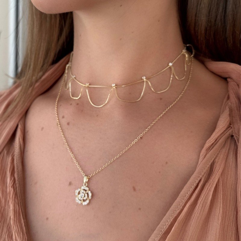 GARGANTILHA FLOR COM ZIRCONIA