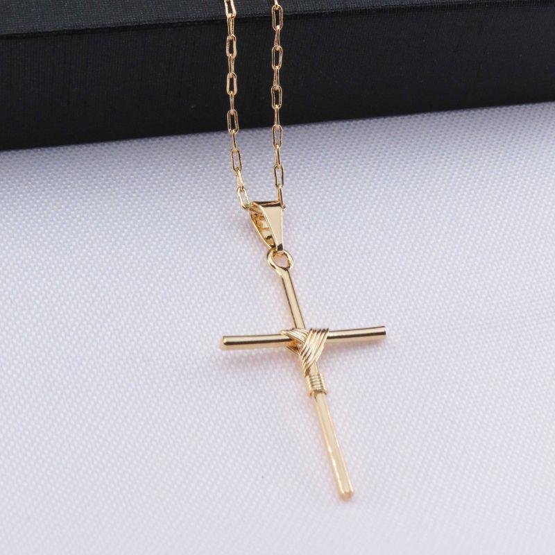 GARGANTILHA MASCULINA 60CM COM CRUZ TRABALHADA FOLHEADA A OURO